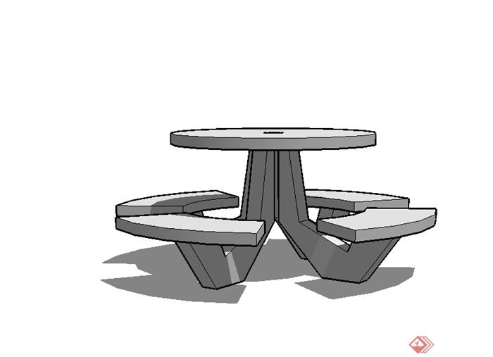 现代风格园林景观桌凳组合su模型(3)