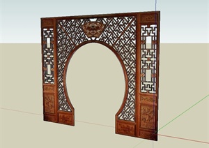 现代中式风格详细的屏风门设计SU(草图大师)模型