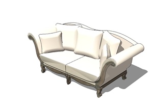欧式风格详细完整的室内双人沙发设计SU(草图大师)模型