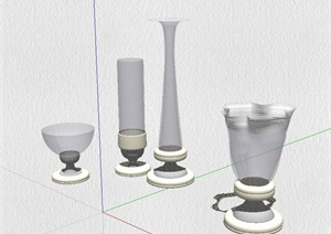 四种不同的酒杯装饰品设计SU(草图大师)模型