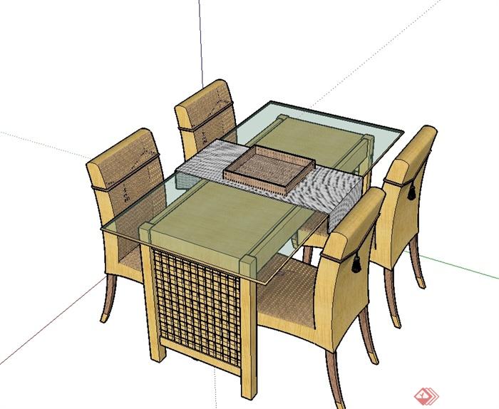 现代中式风格私人餐桌椅设计su模型(1)
