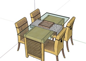 现代中式风格私人餐桌椅设计SU(草图大师)模型