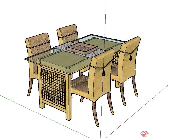 现代中式风格私人餐桌椅设计su模型(3)
