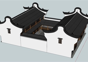 现代中式风格四合院民居住宅设计SU(草图大师)模型