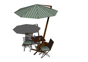 现代风格详细的遮阳伞桌椅设计SU(草图大师)模型