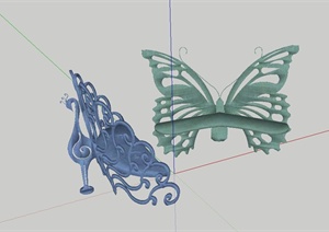 蝴蝶孔雀造型的园椅设计SU(草图大师)模型