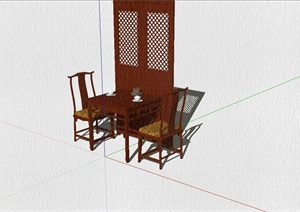 现代中式风格桌椅门窗组合设计SU(草图大师)模型