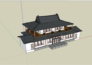 古典中式风格文都主题餐厅建筑设计SU(草图大师)模型