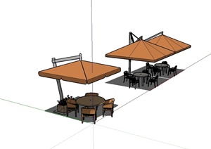 现代风格休闲区伞桌凳设计SU(草图大师)模型