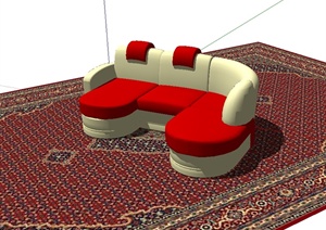 客厅经典的沙发及地毯设计SU(草图大师)模型