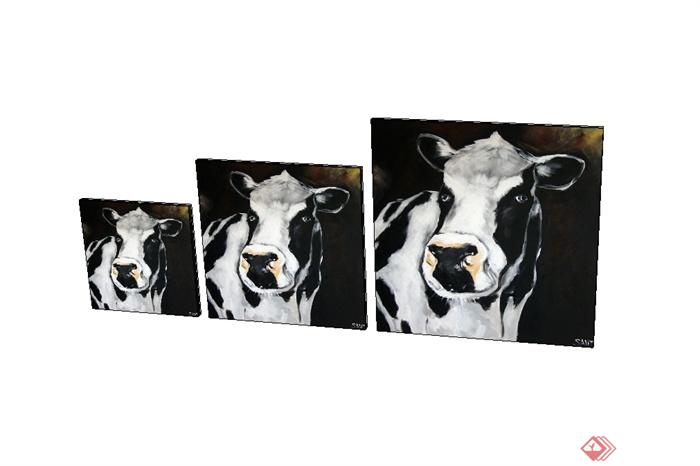 三幅牛头装饰画设计su模型(3)