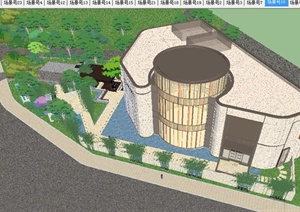 现代华远售楼部建筑与景观方案SU(草图大师)模型
