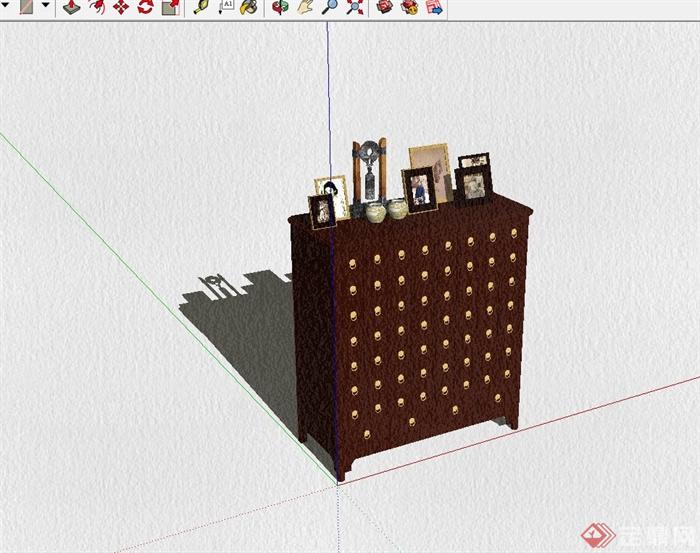 现代中式古柜子家具设计su模型(2)