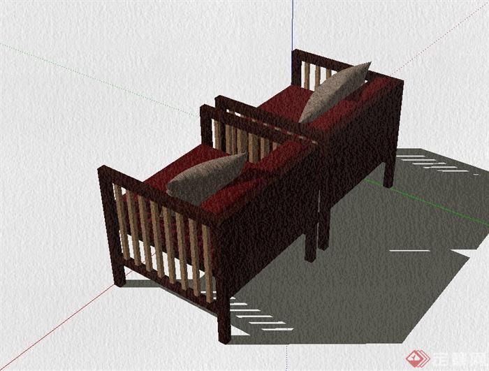 现代中式风格两个沙发椅子设计su模型(3)