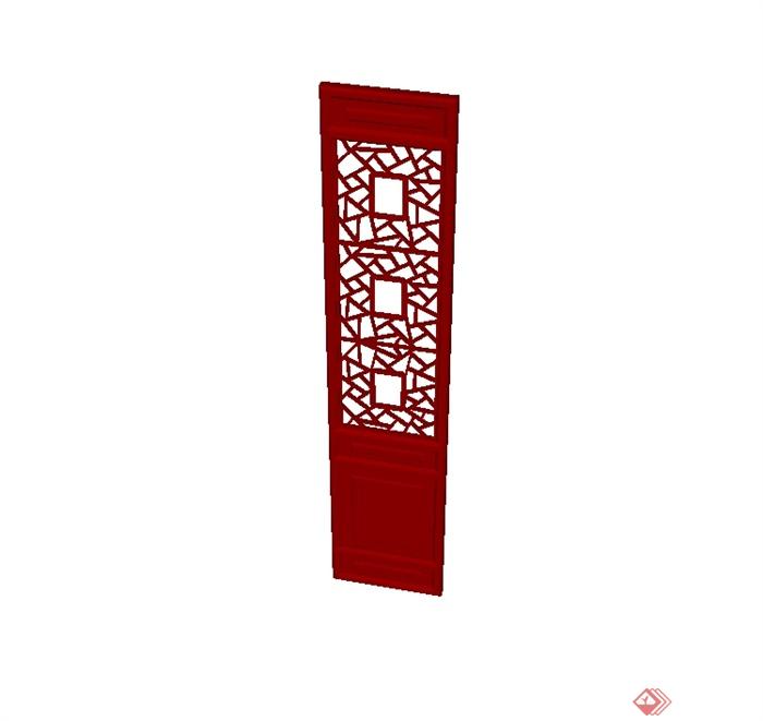 现代中式红色门窗设计su模型(3)