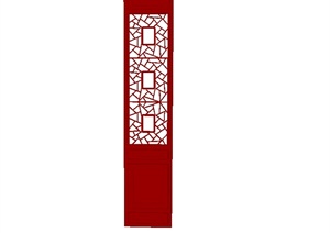 现代中式红色门窗设计SU(草图大师)模型