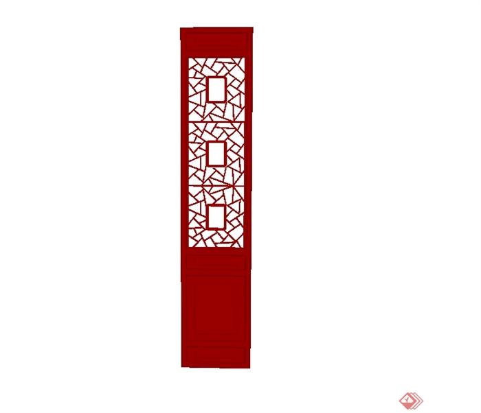 现代中式红色门窗设计su模型(1)