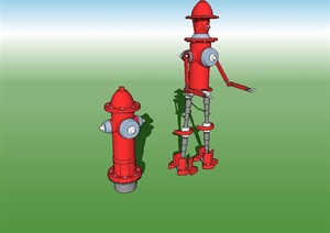 科幻消防栓机器人设计SU(草图大师)模型