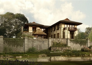 新中式五种别墅建筑设计SU(草图大师)模型