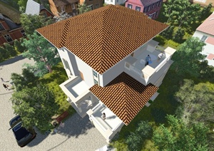 欧式风格详细的独栋别墅别墅设计SU(草图大师)模型cad方案及效果图