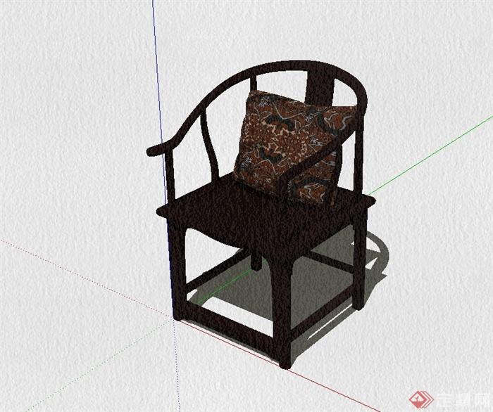 现代中式古家具扶手椅设计su模型(1)