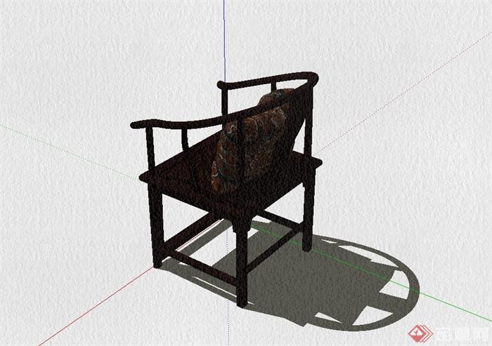 现代中式古家具扶手椅设计su模型(3)
