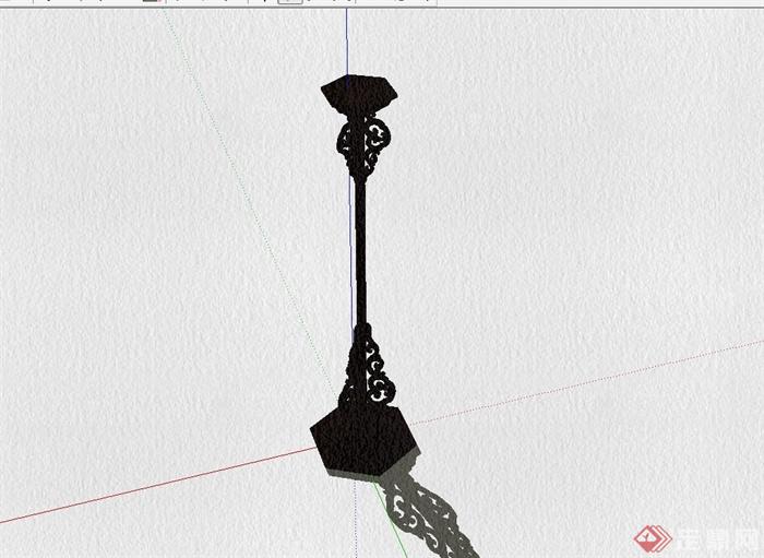 古典中式古家具灯柱设计su模型(3)