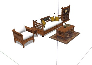 现代中式家具沙发茶几设计SU(草图大师)模型