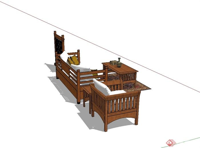 现代中式家具沙发茶几设计su模型(4)