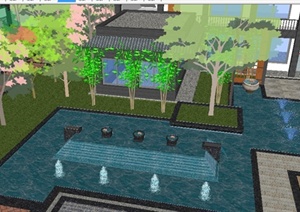 新中式养老院庭院景观方案SU(草图大师)模型