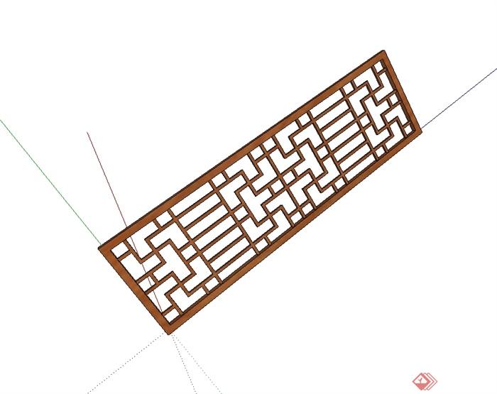 现代中式风格镂空隔断屏风门设计su模型(4)