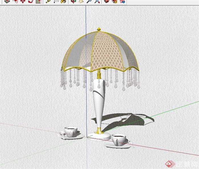 欧式风格详细的室内装饰品台灯设计su模型(1)