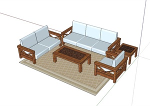 现代中式古家具沙发桌子设计SU(草图大师)模型