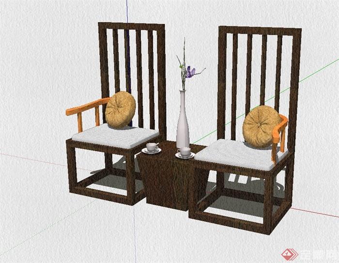 现代中式古家具桌椅设计su模型(1)