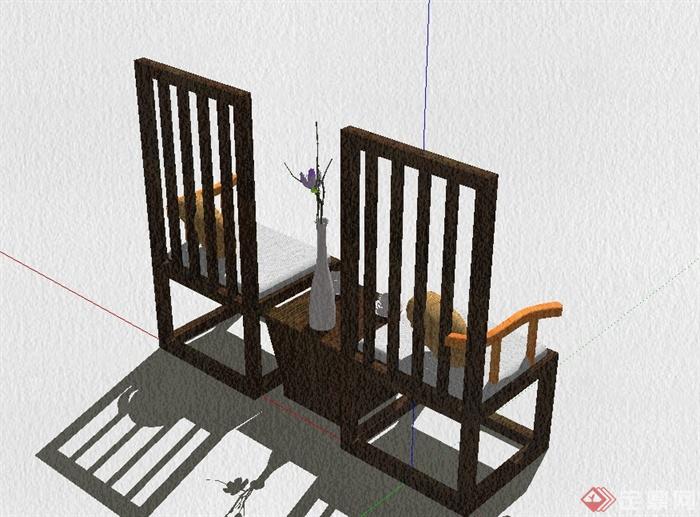 现代中式古家具桌椅设计su模型(3)