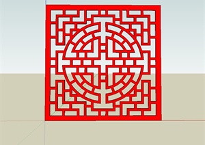 现代中式红色花窗设计SU(草图大师)模型