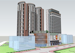 黄石商业住宅地块方案SU(草图大师)综合体模型
