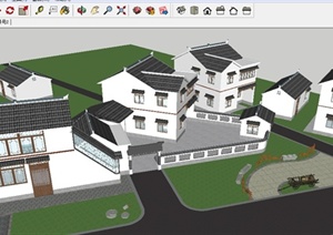 社会主义新农村新中式村庄建筑规划方案SU(草图大师)模型
