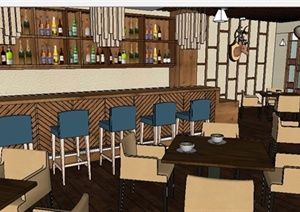 现代酒吧餐厅装潢方案SU(草图大师)模型