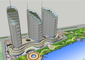 蒂格滨河CBD商业办公综合体SU(草图大师)模型