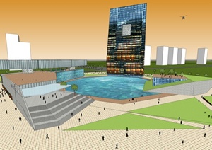 现代市民城市广场建筑设计SU(草图大师)模型
