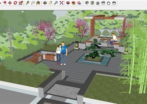 新中式详细庭院花园SU(草图大师)模型