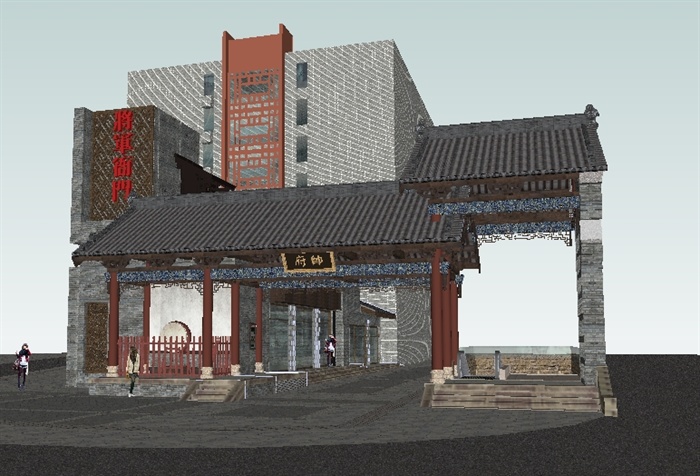 古典中式影视基地入口大门方案SU模型(7)