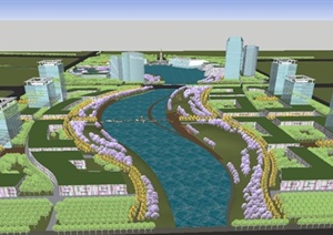 新城市中轴办公建筑与景观方案SU(草图大师)模型
