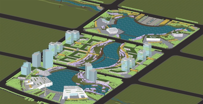 新城市中轴建筑与景观方案SU模型(2)