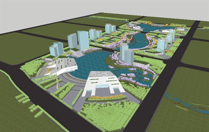 新城市中轴建筑与景观方案SU模型(8)