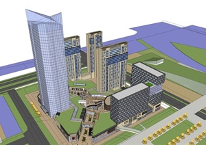 城市商圈综合社区规划方案SU(草图大师)模型