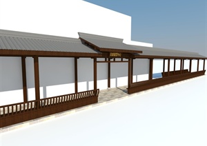 古镇入口自助售票处长廊设计SU(草图大师)模型