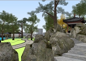 中式公园整个景观方案SU(草图大师)设计模型