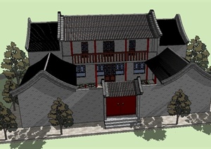 卷棚屋顶四合院民居建筑SU(草图大师)设计模型